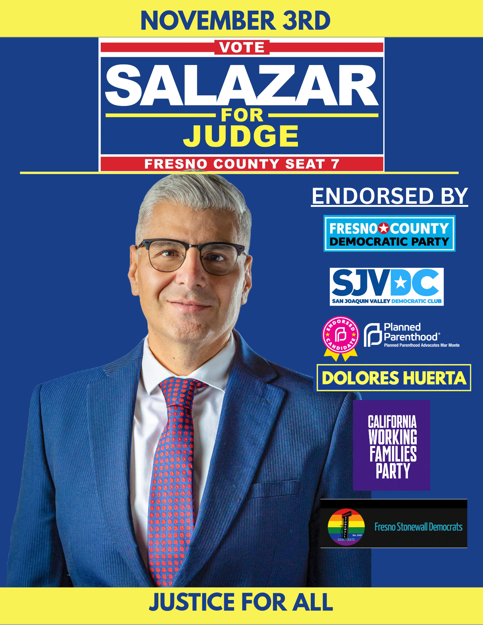 Jose Salazar for Judge campaign poster showing endorsements